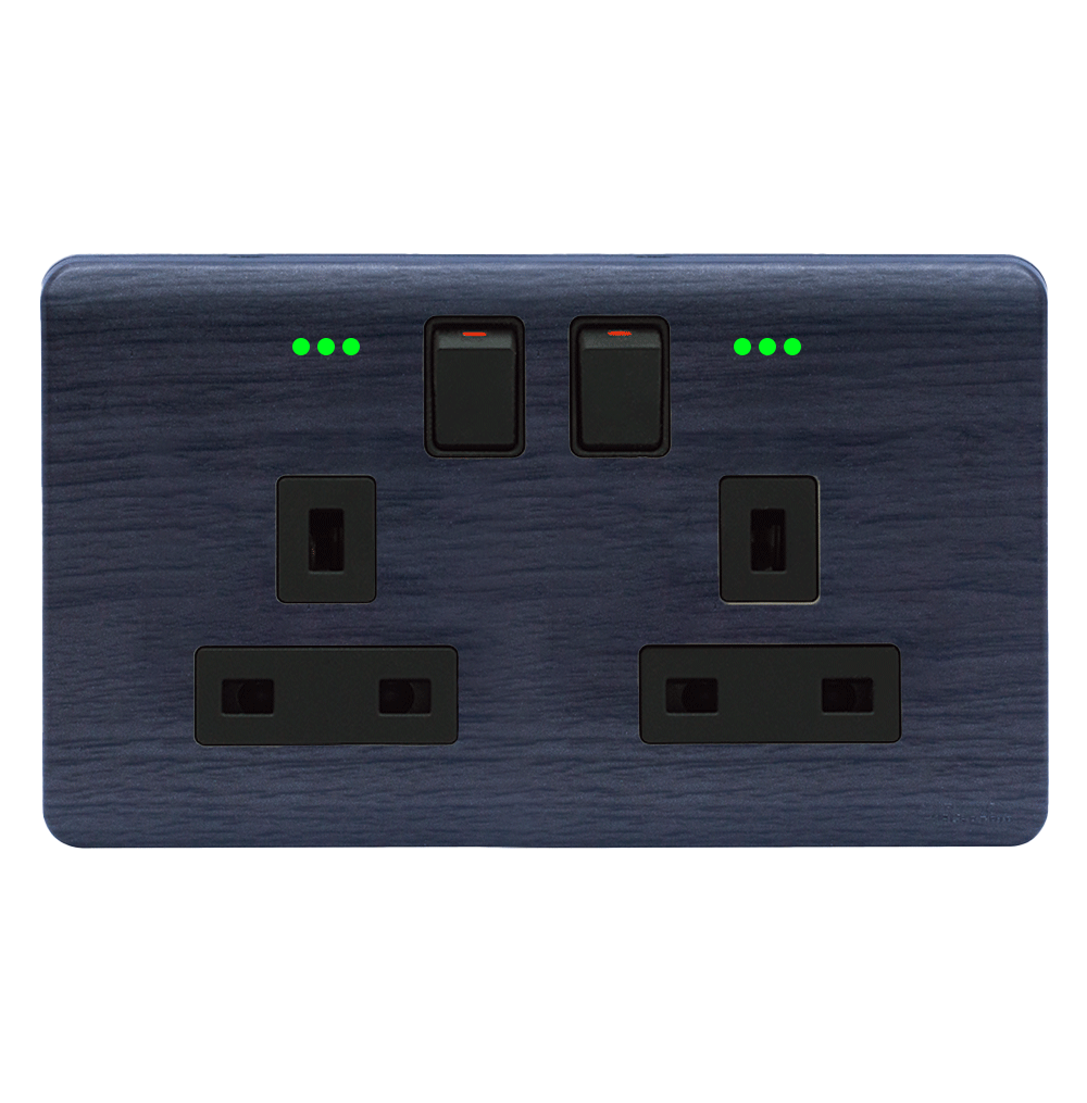 SCINTILLA 13Amp. Twin Switched Socket Outlet with Indicator B/Matte with Kaluwara Surround