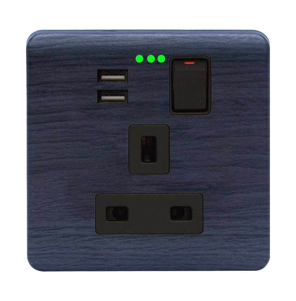 SCINTILLA 13Amp. Single Switched Socket Outlet with Indicator + 3.4Amp. Type-A USB B/Matte with Kaluwara Surround