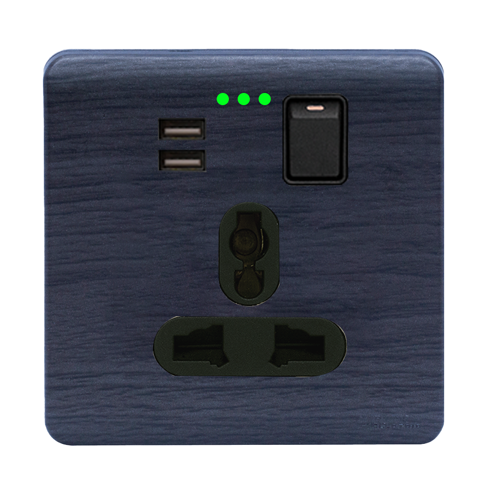 SCINTILLA 13Amp. Single Multi Switched Socket Outlet with Indicator + 3.4Amp. Type-A  USB B/Matte with Kaluwara Surround