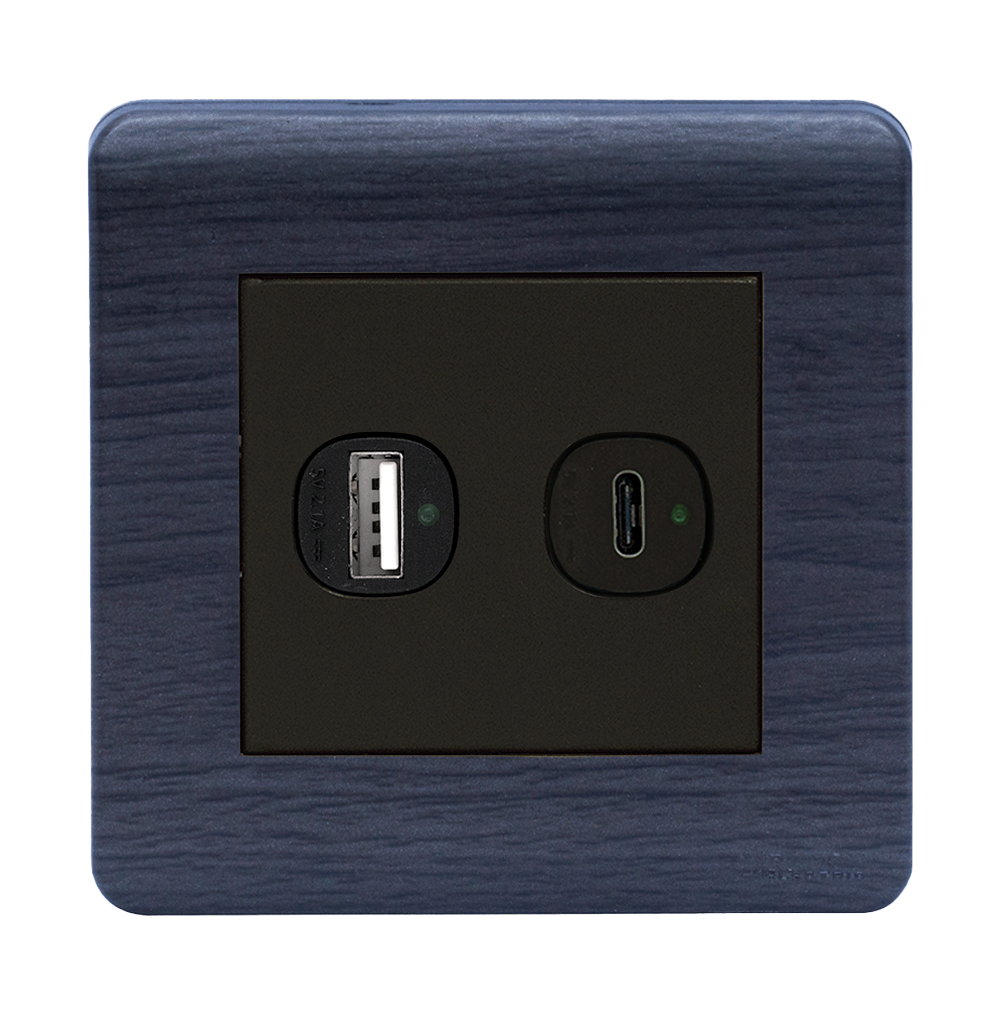 SCINTILLA 2.1Amp Type A + Type-C USB Charger Outlet B/Matte with Kaluwara Surround
