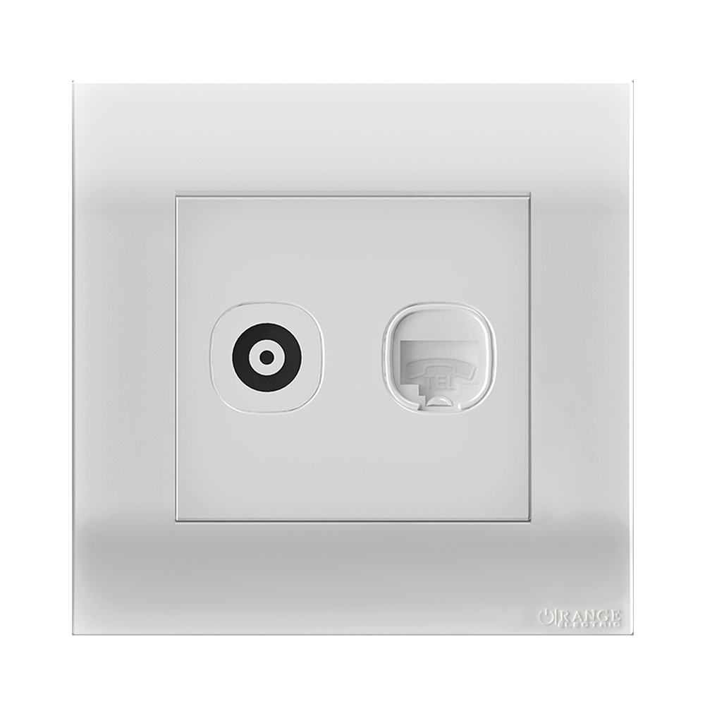 AKOYA 2Gang TV Co-Axial (75Ohm) + Telephone Outlet White with White Surround