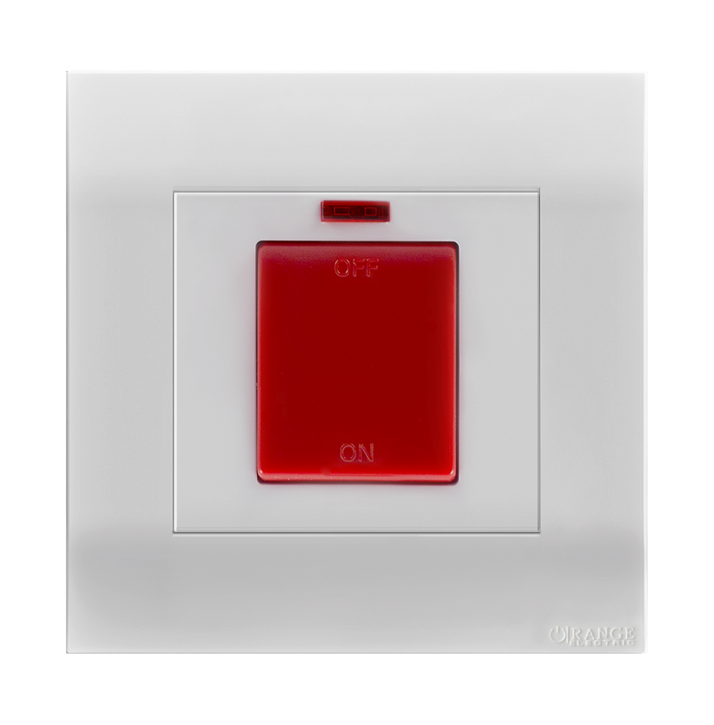 AKOYA 45Amp. Double Pole Switch with Indicator + Earth Bar White with White Surround