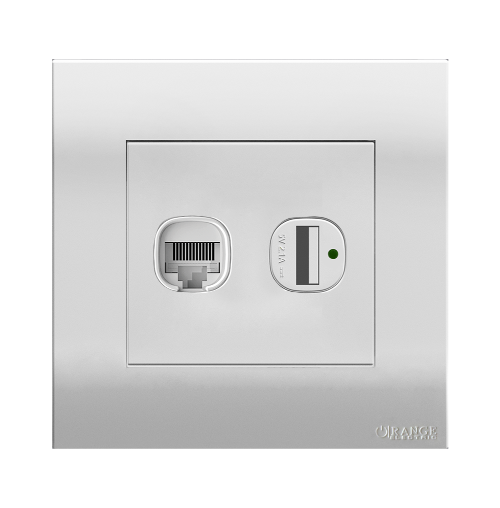 AKOYA 2Gang Telephone/Data + Type-A USB Charger Outlet White with White Surround