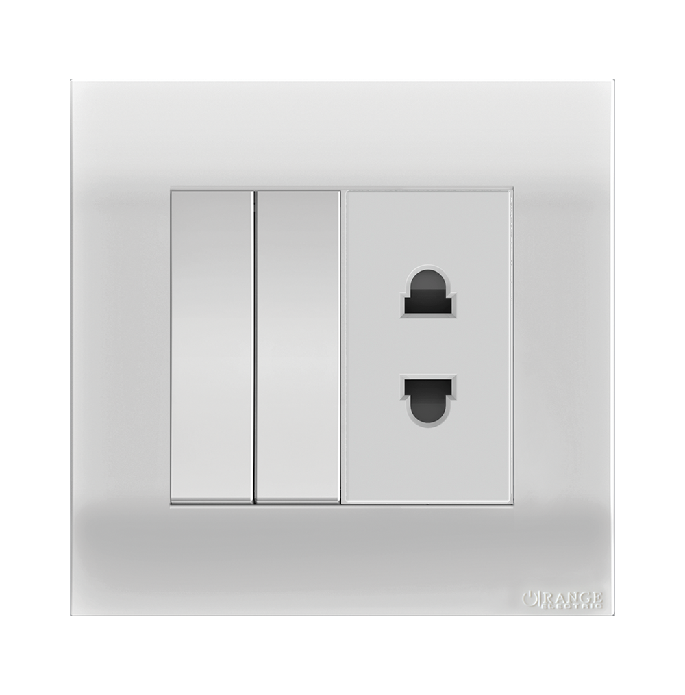 AKOYA 10Amp. 2Pin Single Socket Outlet + 2Gang Switches White with White Surround