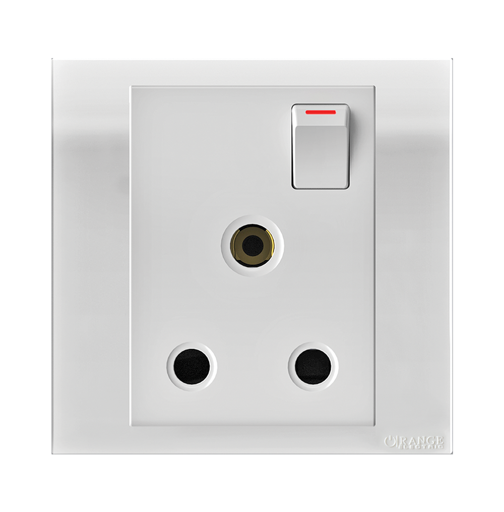 AKOYA 15Amp. Single Switched Socket Outlet White with White Surround