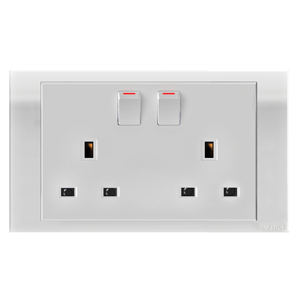 AKOYA 13Amp. Twin Switched Socket Outlet White with White Surround