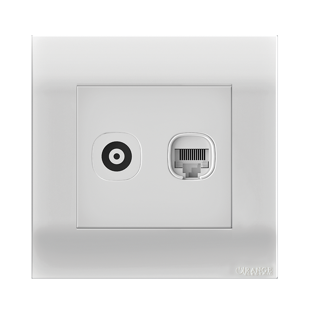 AKOYA 2Gang TV Co-Axial (75Ohm) + Data Outlet White with White Surround