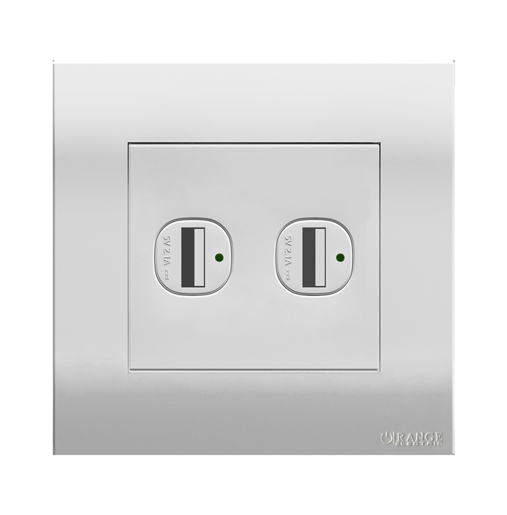 AKOYA 2.1Amp. 2Gang Type-A USB Charger Outlet White with White Surround