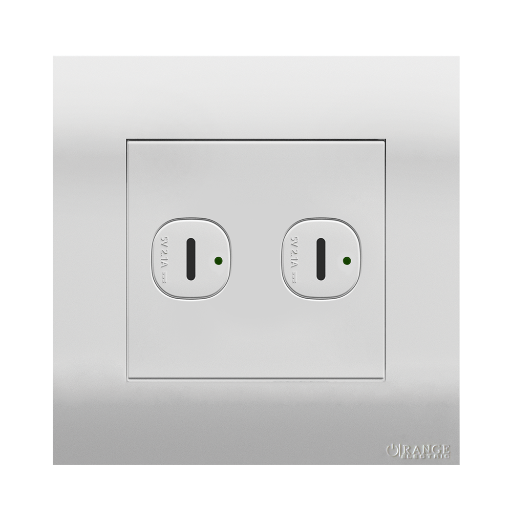 AKOYA 2.1Amp. 2Gang Type-C USB Charger Outlet White with White Surround