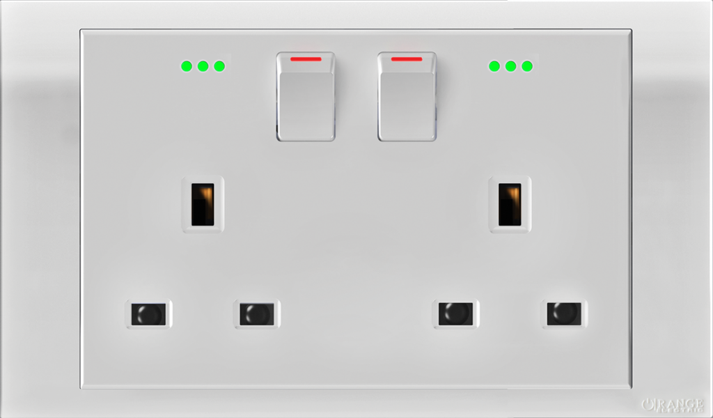 AKOYA 13Amp. Twin Switched Socket Outlet with Indicator White with White Surround