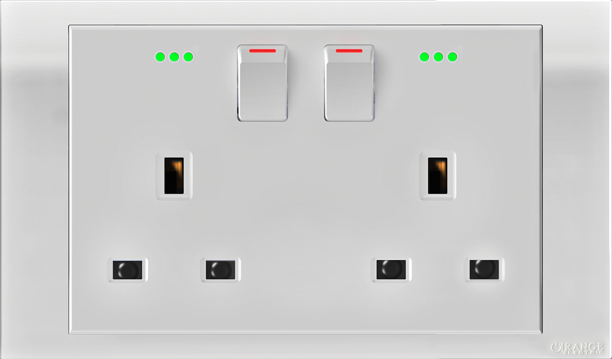 AKOYA 13Amp. Twin Switched Socket Outlet with Indicator White with White Surround