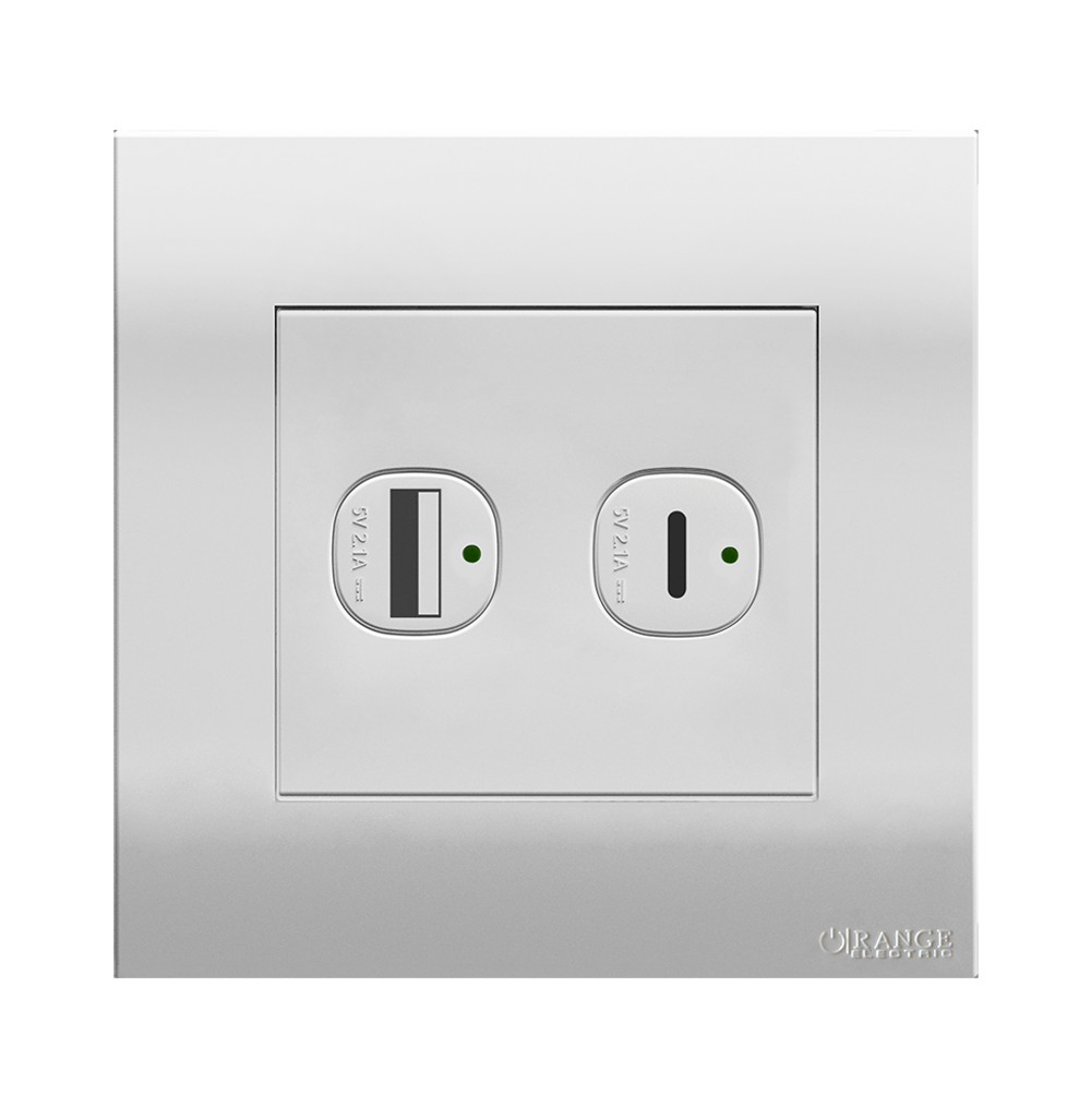 AKOYA 2.1Amp. 2Gang Type-A + C USB Charger Outlet White with White Surround
