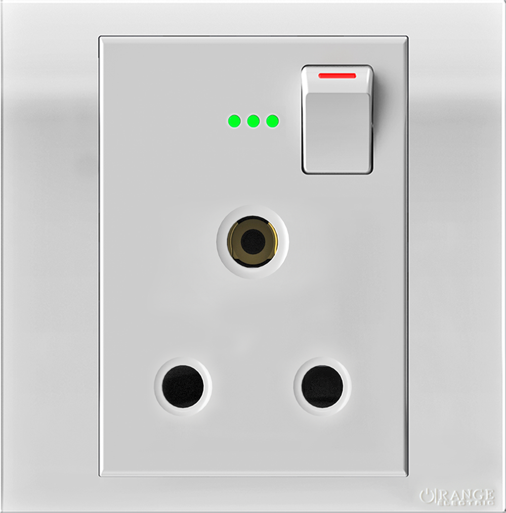 AKOYA 15Amp. Single Switched Socket Outlet with Indicator White with White Surround