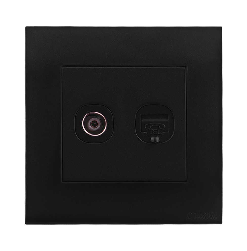 AKOYA 2Gang TV Co-Axial (75Ohm) + Telephone Outlet B/Matte with B/Matte Surround