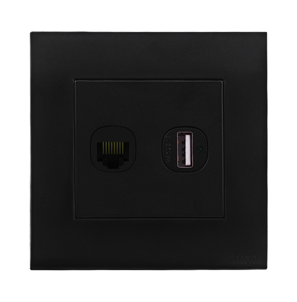 AKOYA 2Gang Telephone/Data + Type-A USB Charger Outlet B/Matte with B/Matte Surround