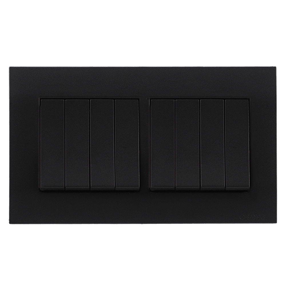 AKOYA 16Amp. 8Gang 1Way Switch B/Matte with B/Matte Surround