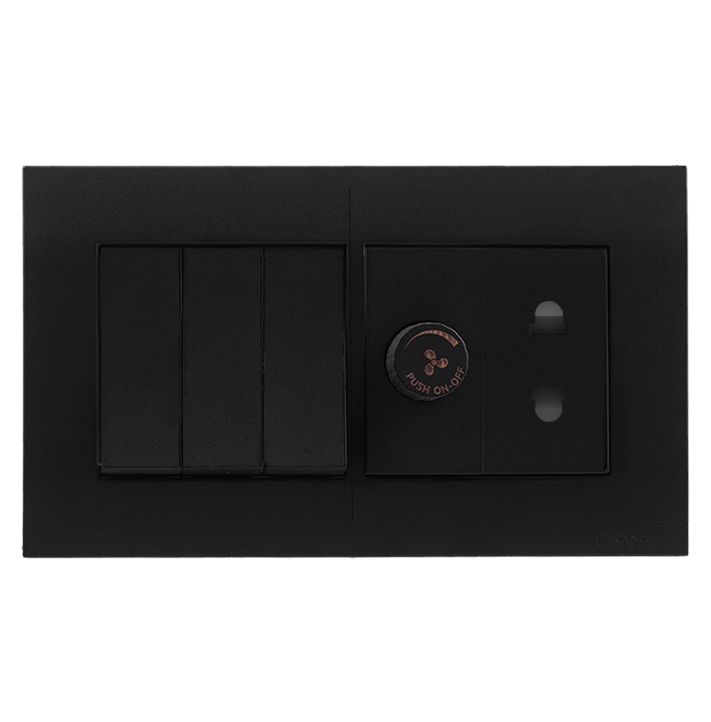 AKOYA 16Amp. 3Gang + Fan Controller + 2Pin Socket B/Matte with B/Matte Surround