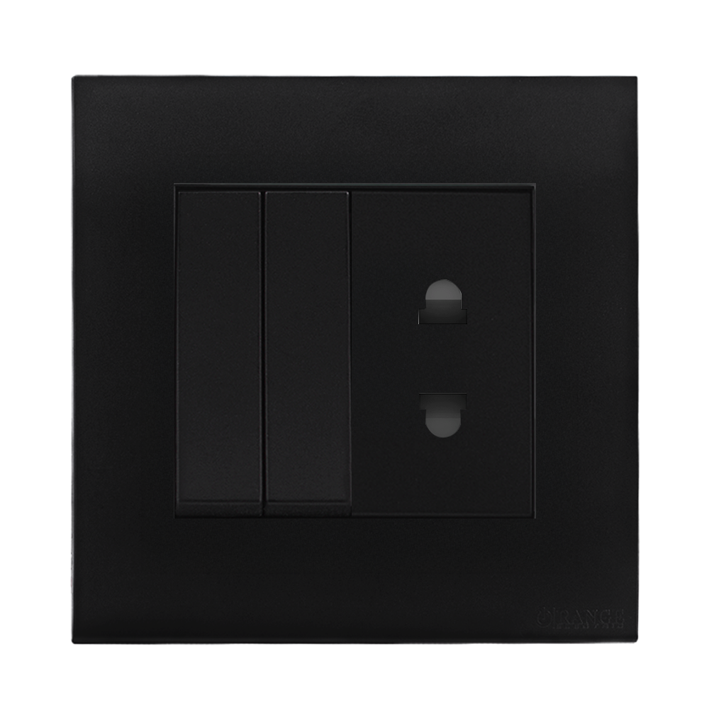 AKOYA 10Amp. 2Pin Single Socket Outlet + 2Gang Switches B/Matte with B/Matte Surround