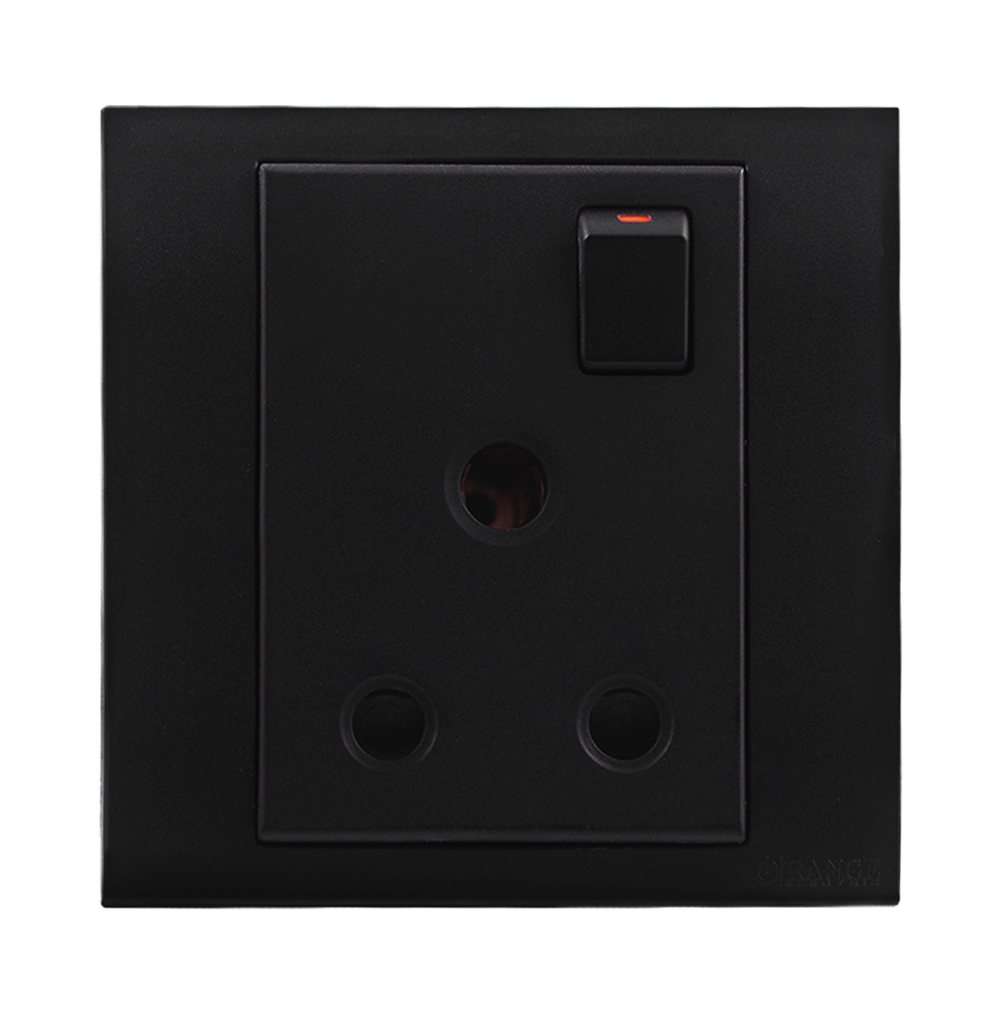 AKOYA 15Amp. Single Switched Socket Outlet B/Matte with B/Matte Surround