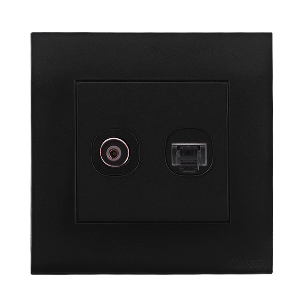 AKOYA 2Gang TV Co-Axial (75Ohm) + Data Outlet B/Matte with B/Matte Surround