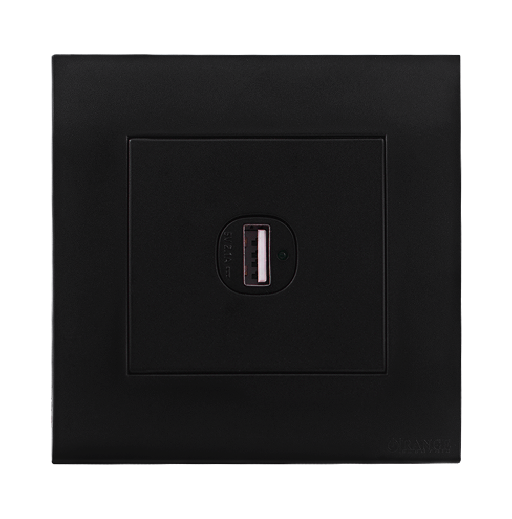 AKOYA 2.1Amp. 1Gang Type-A USB Charger Outlet B/Matte with B/Matte Surround
