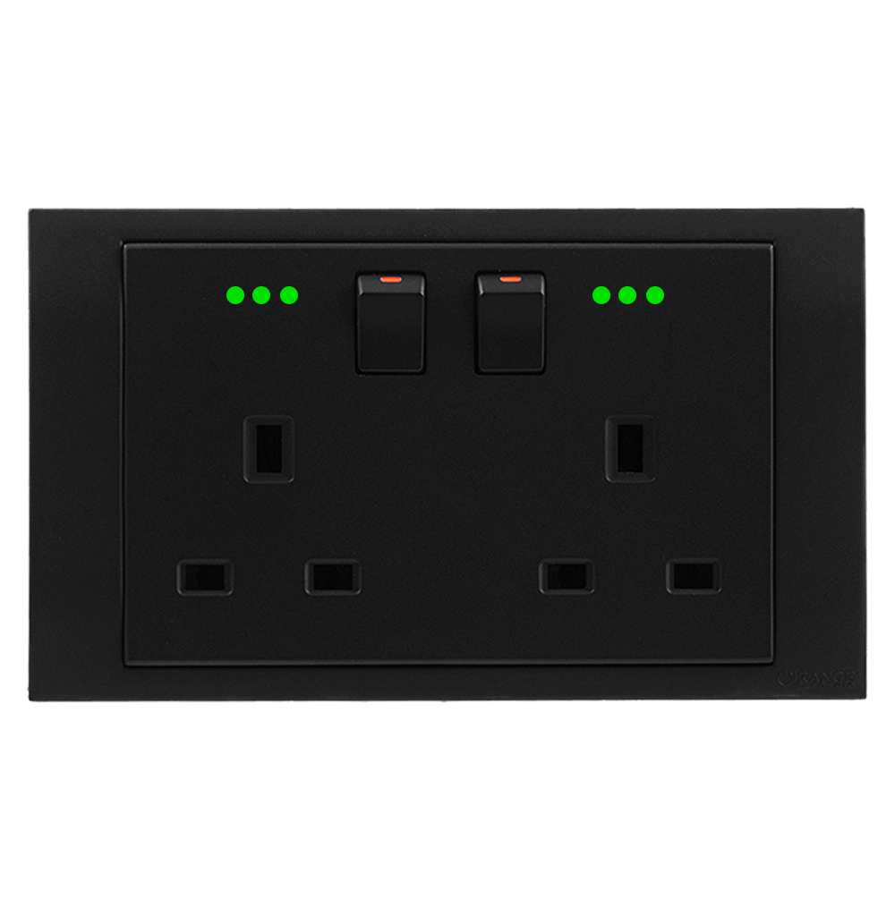 AKOYA 13Amp. Twin Switched Socket Outlet with Indicator B/Matte with B/Matte Surround