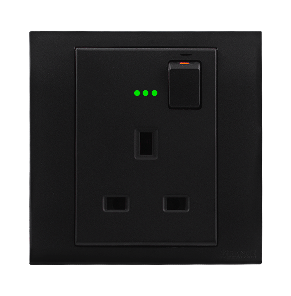 AKOYA 13Amp. Single Switched Socket Outlet with Indicator B/Matte with B/Matte Surround