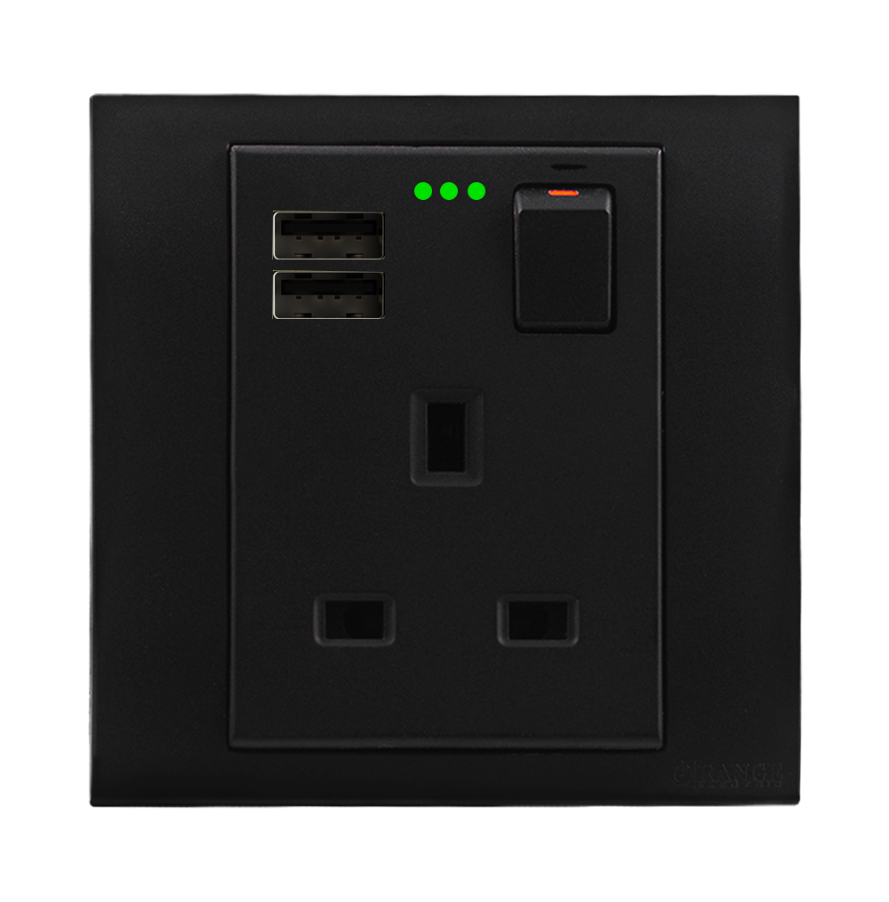 AKOYA 13Amp. Single Switched Socket Outlet with Indicator + 3.4Amp. USB B/Matte with B/Matte Surround
