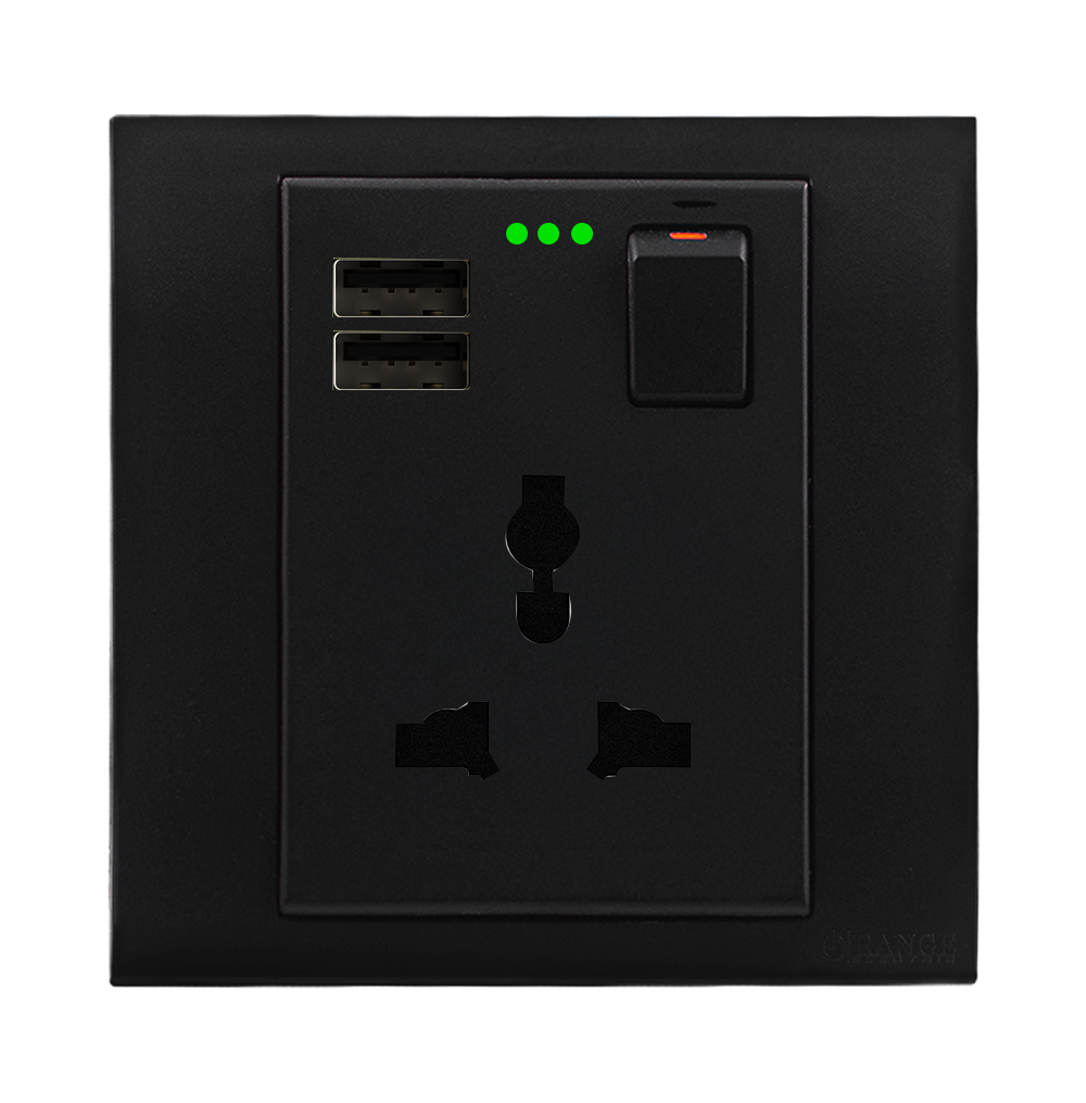 AKOYA 13Amp. Single Multy Switched Socket Outlet with Indicator + 3.4Amp. USB B/Matte with B/Matte Surround