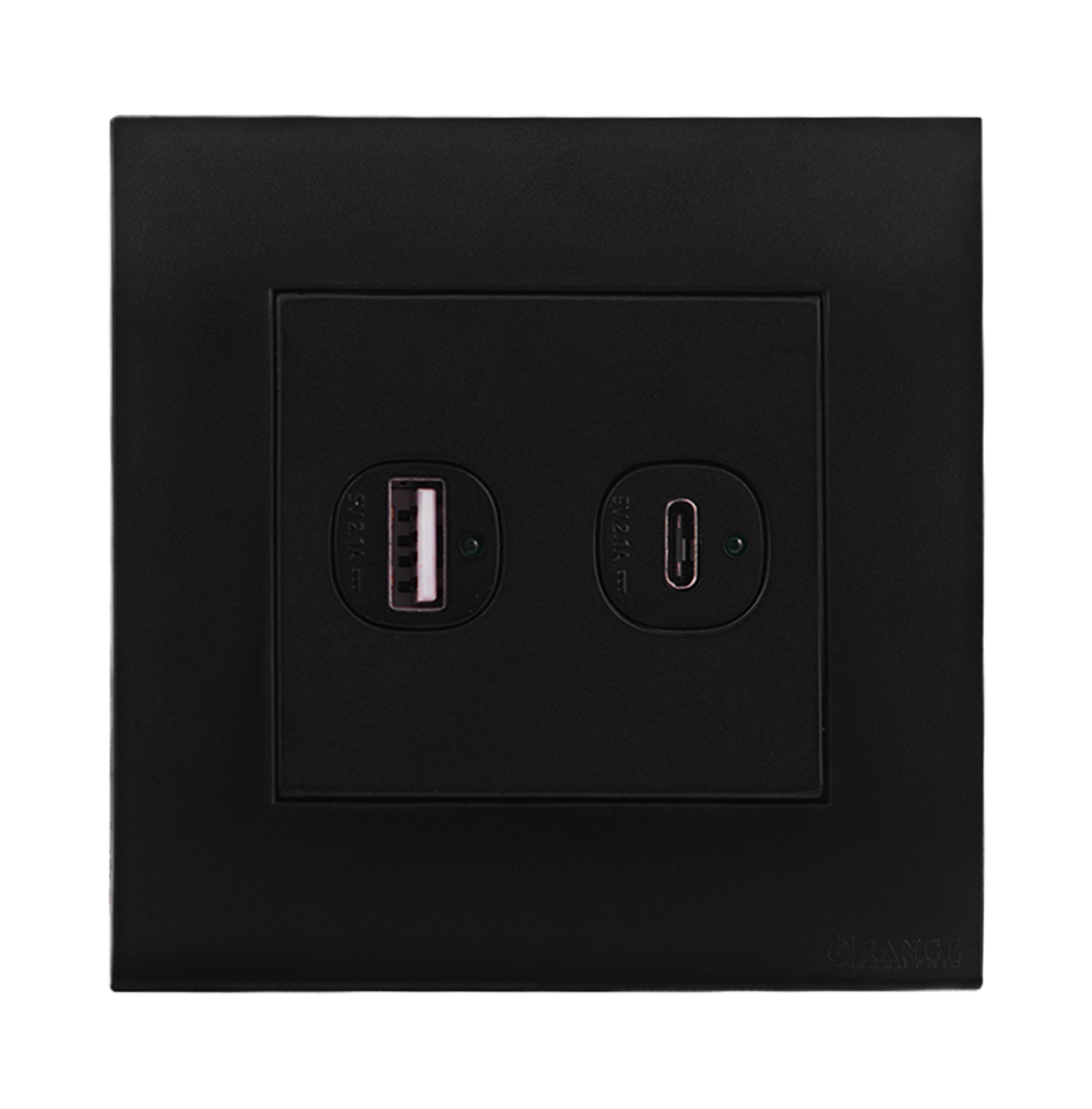 AKOYA 2.1Amp. 2Gang Type-A + C USB Charger Outlet B/Matte with B/Matte Surround