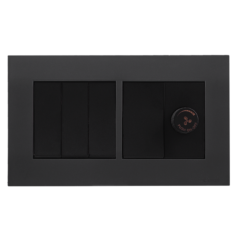AKOYA 16Amp. 4Gang + Fan Controller B/Matte with GM/Matte Surround