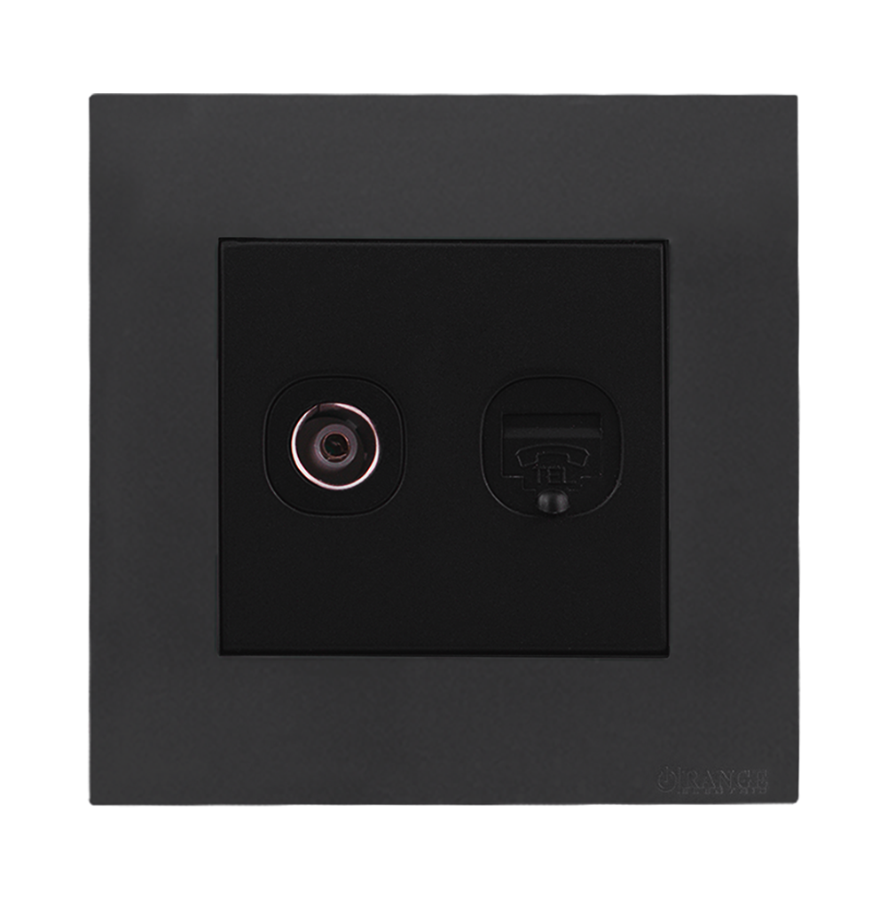 AKOYA 2Gang TV Co-Axial (75Ohm) + Telephone Outlet B/Matte with GM/Matte Surround