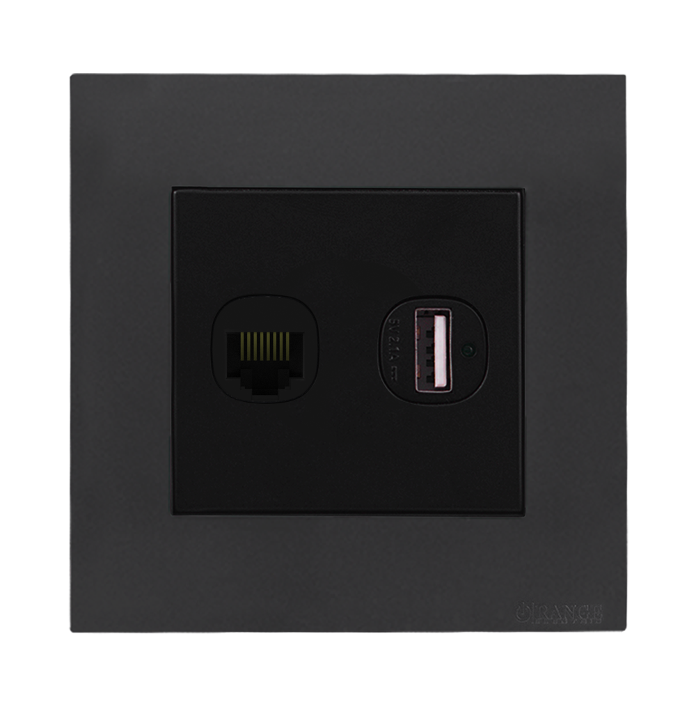 AKOYA 2Gang Telephone/Data + Type-A USB Charger Outlet B/Matte with GM/Matte Surround