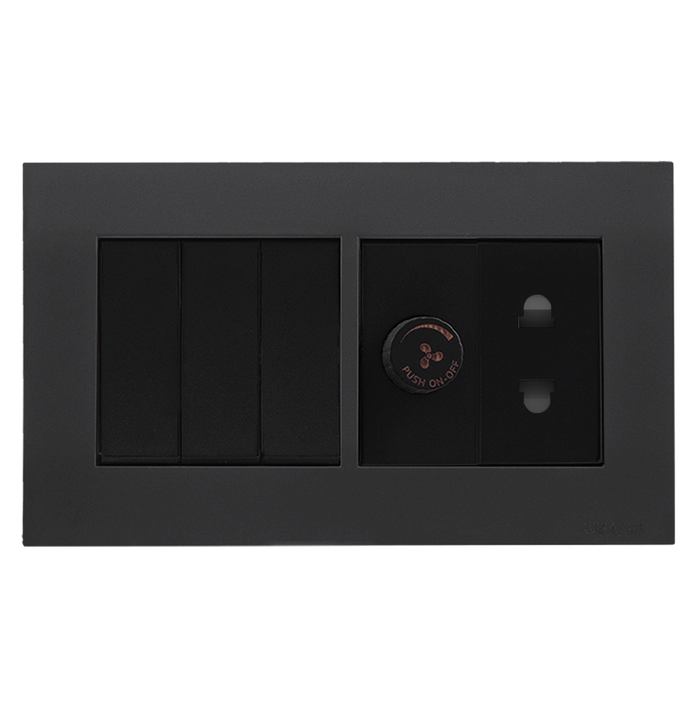 AKOYA 16Amp. 3Gang + Fan Controller + 2Pin Socket B/Matte with GM/Matte Surround