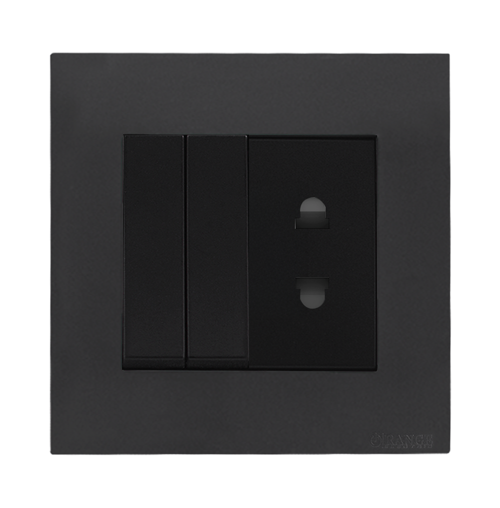 AKOYA 10Amp. 2Pin Single Socket Outlet + 2Gang Switches B/Matte with GM/Matte Surround