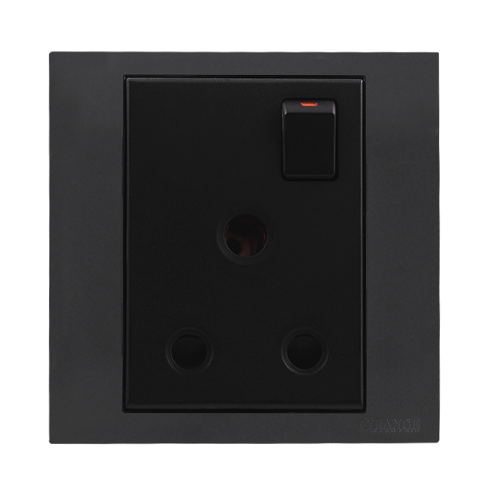 AKOYA 15Amp. Single Switched Socket Outlet B/Matte with GM/Matte Surround