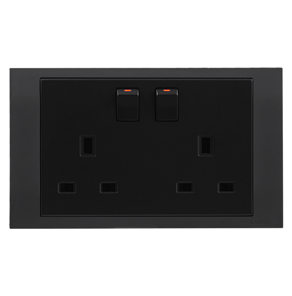 AKOYA 13Amp. Twin Switched Socket Outlet B/Matte with GM/Matte Surround