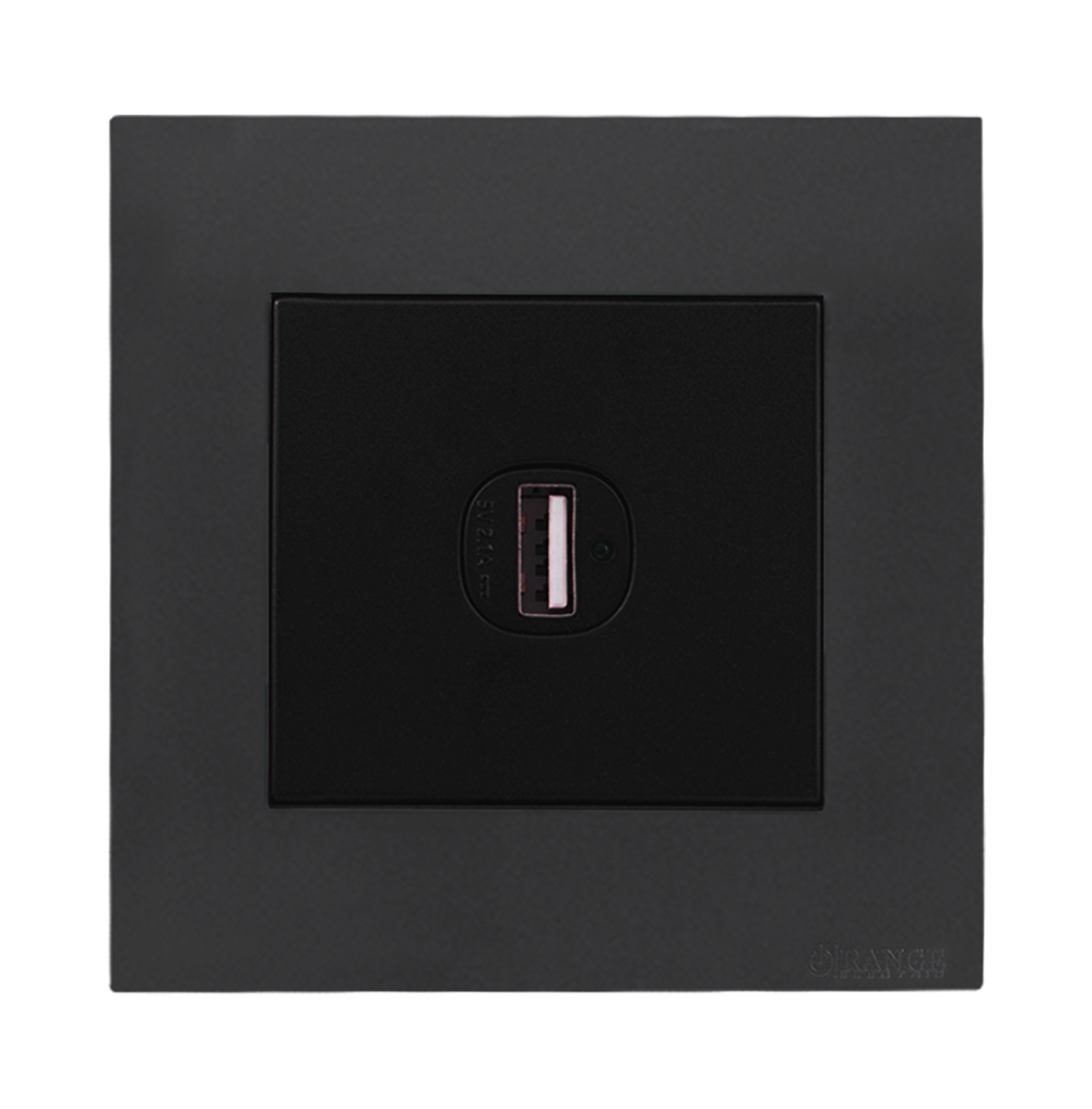 AKOYA 2.1Amp. 1Gang Type-A USB Charger Outlet B/Matte with GM/Matte Surround