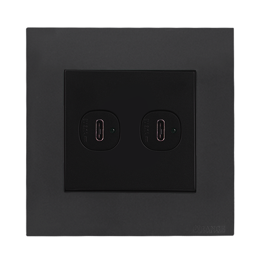 AKOYA 2.1Amp. 2Gang Type-C USB Charger Outlet B/Matte with GM/Matte Surround