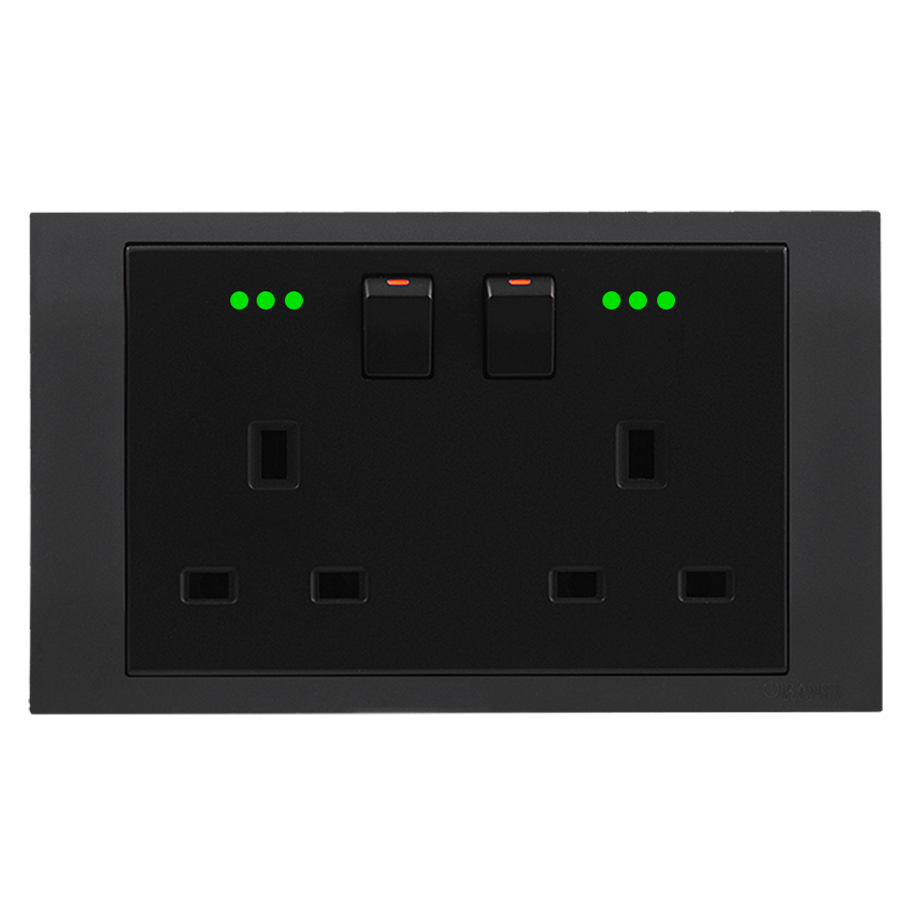 AKOYA 13Amp. Twin Switched Socket Outlet with Indicator B/Matte with GM/Matte Surround