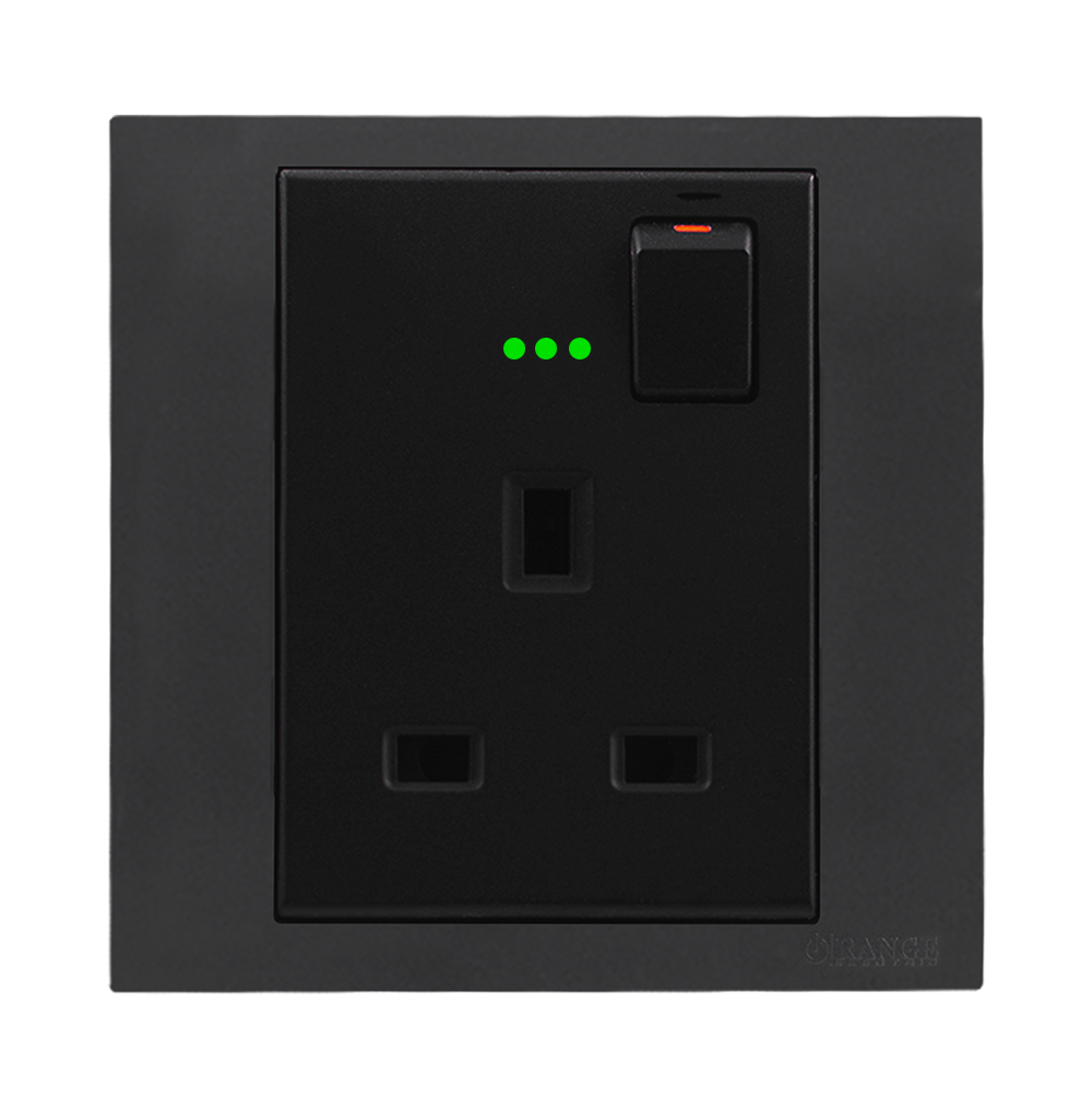AKOYA 13Amp. Single Switched Socket Outlet with Indicator B/Matte with GM/Matte Surround