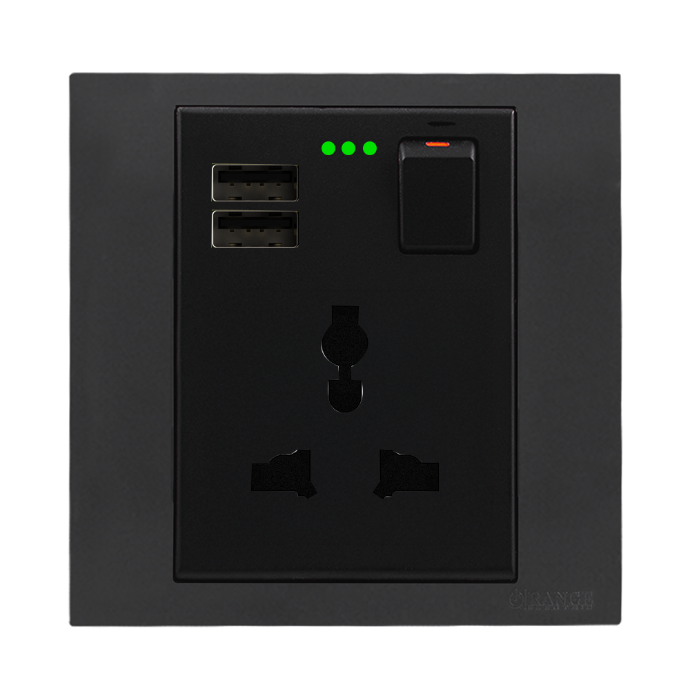 AKOYA 13Amp. Single Multy Switched Socket Outlet with Indicator + 3.4Amp. USB B/Matte with GM/Matte Surround
