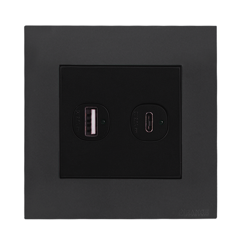 AKOYA 2.1Amp. 2Gang Type-A + C USB Charger Outlet B/Matte with GM/Matte Surround