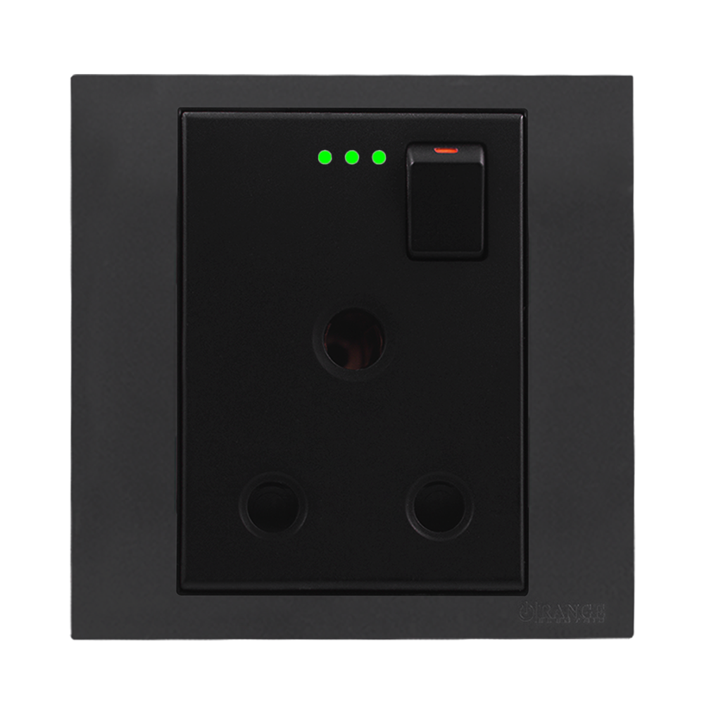 AKOYA 15Amp. Single Switched Socket Outlet with Indicator B/Matte with GM/Matte Surround