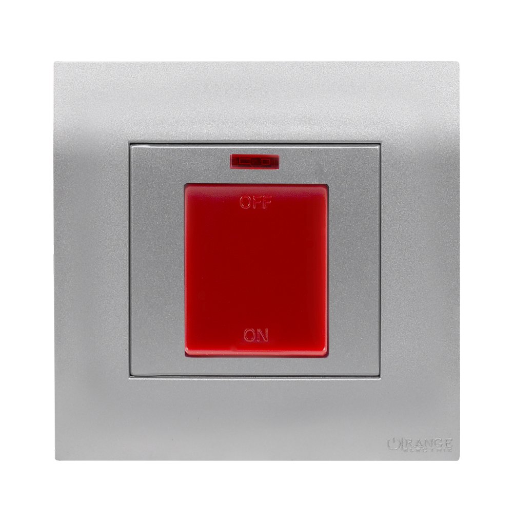 AKOYA 45Amp. Double Pole Switch with Indicator + Earth Bar S/Matte with S/Matte Surround