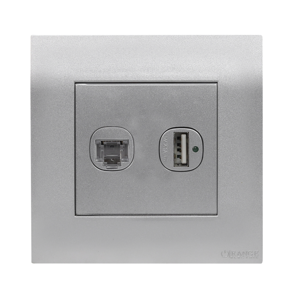 AKOYA 2Gang Telephone/Data + Type-A USB Charger Outlet S/Matte with S/Matte Surround