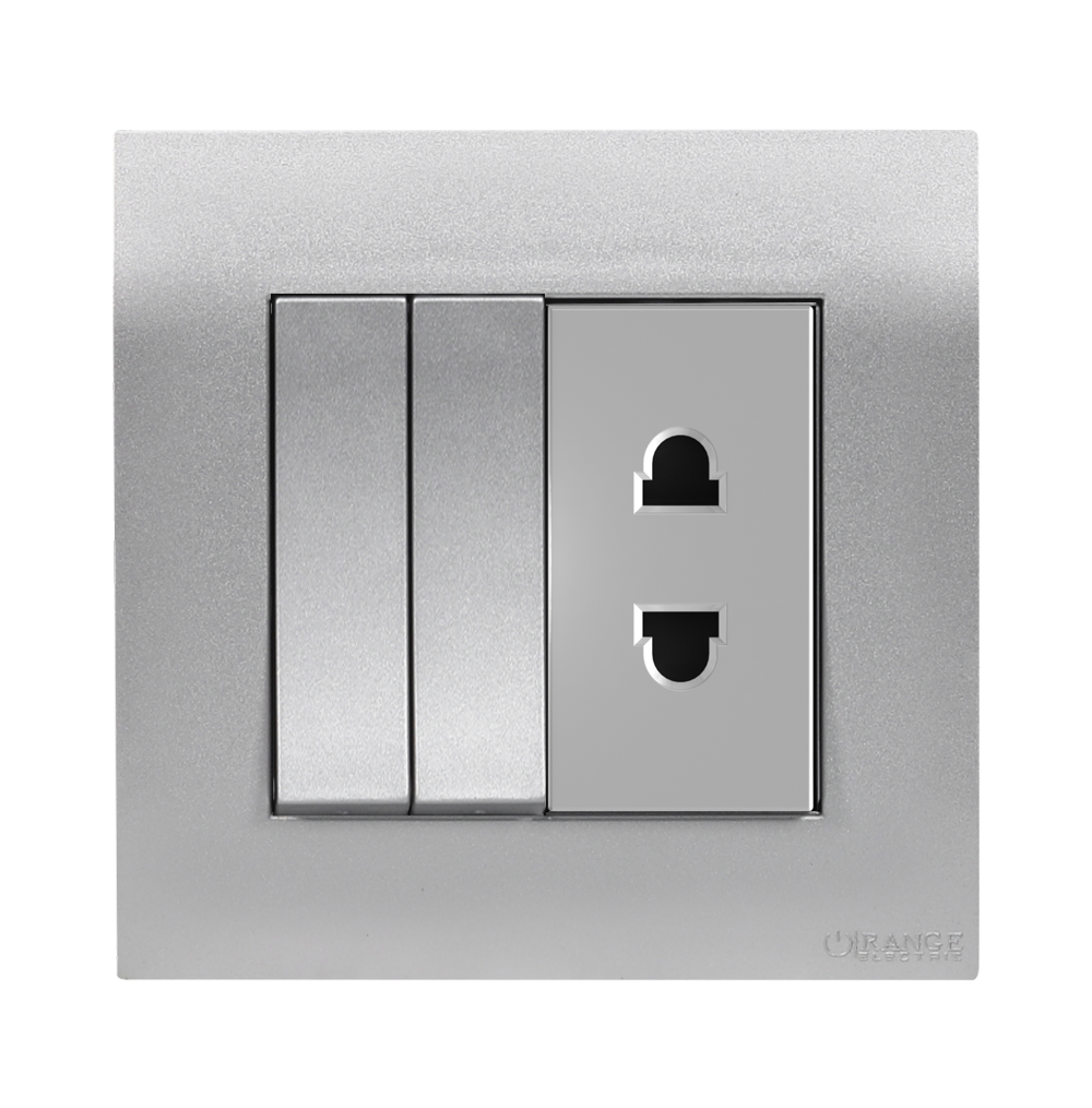 AKOYA 10Amp. 2Pin Single Socket Outlet + 2Gang Switches S/Matte with S/Matte Surround