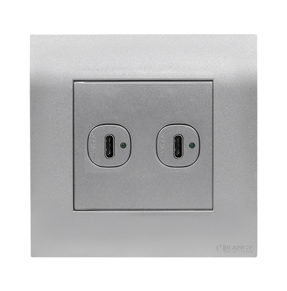 AKOYA 2.1Amp. 2Gang Type-C USB Charger Outlet S/Matte with S/Matte Surround