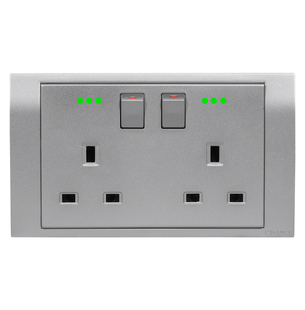 AKOYA 13Amp. Twin Switched Socket Outlet with Indicator S/Matte with S/Matte Surround