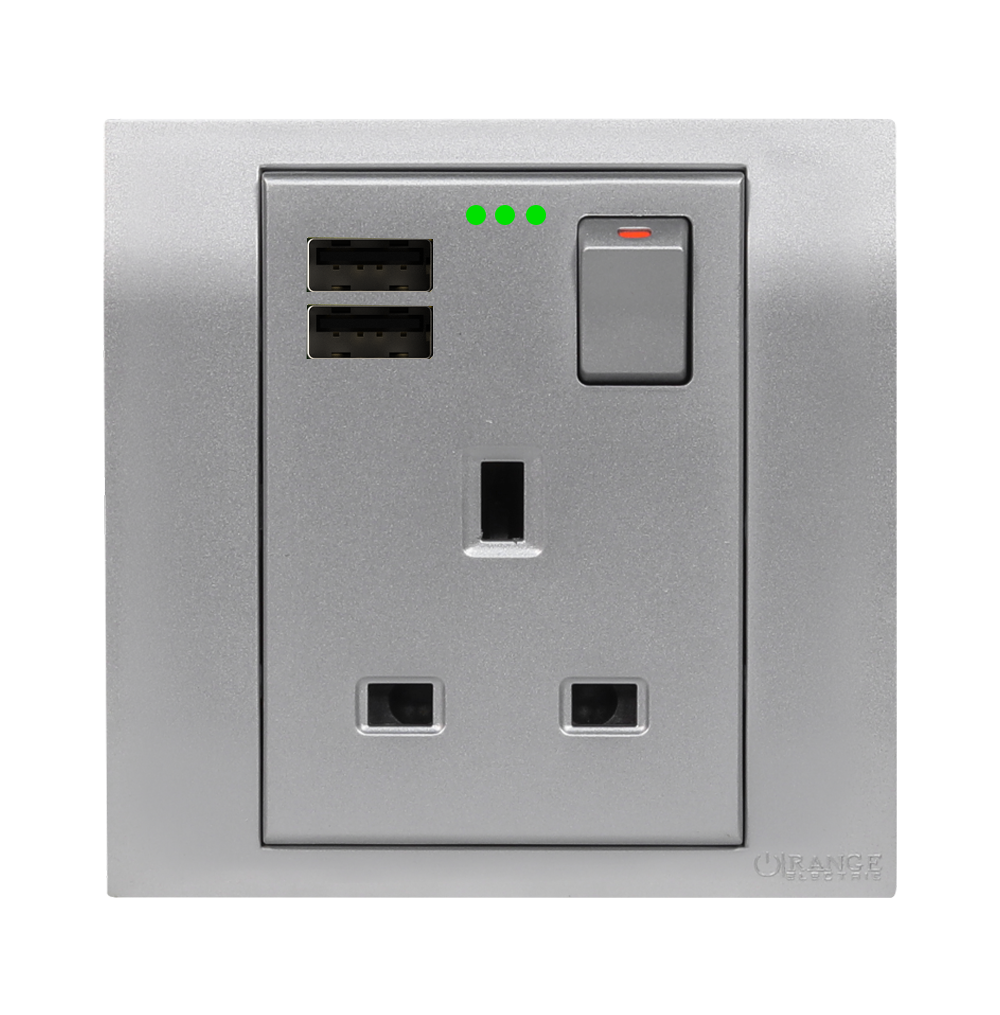 AKOYA 13Amp. Single Switched Socket Outlet with Indicator + 3.4Amp. USB S/Matte with S/Matte Surround